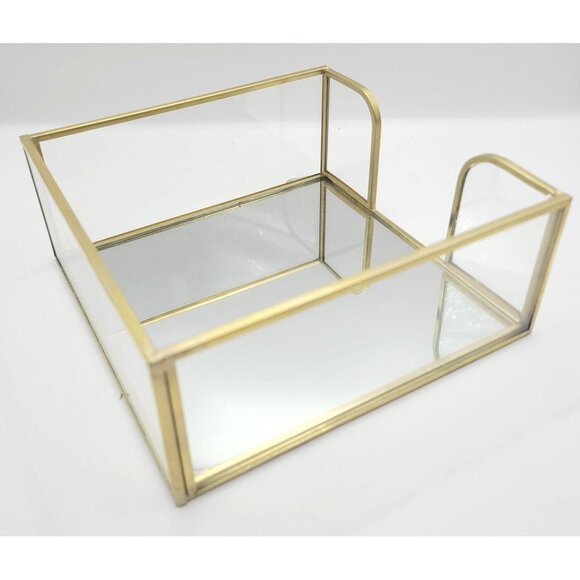 Napkin Holder Square Acetate Mirror Gold Brass Stylish Table Scape - Picture 6 of 9